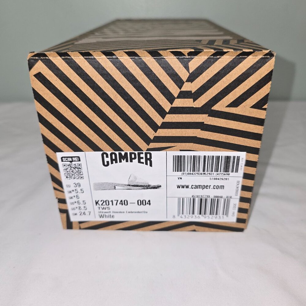 Camper Twins Embroidered White Dana Slide Sandal, Women's Size 8.5, New in Box - Picture 6 of 6